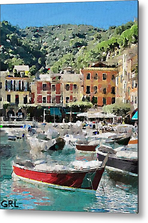 Portofino Metal Print featuring the digital art Portofino Seaside Italy Contemporary Digital Fine Art Detail by G Linsenmayer