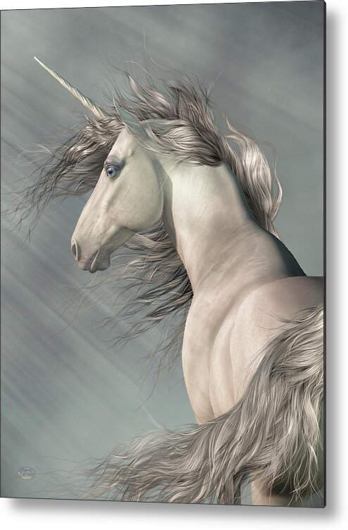 Unicorn Metal Print featuring the digital art Portrait of a Unicorn by Daniel Eskridge
