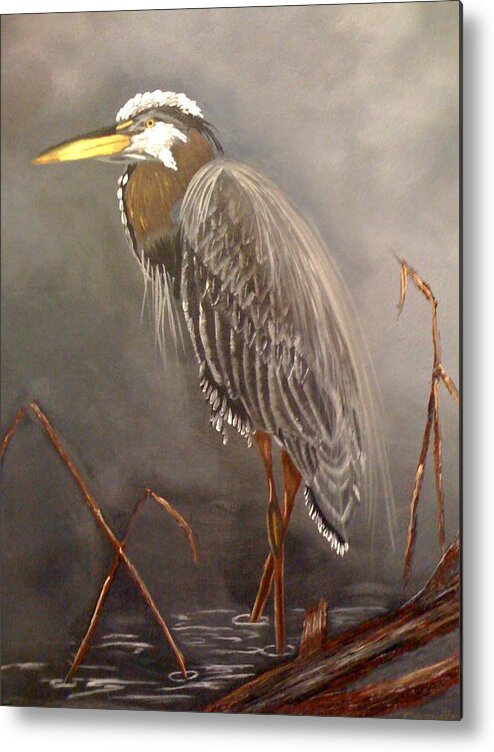 Brown Heron Metal Print featuring the painting Proud Heron by Ruben Carrillo