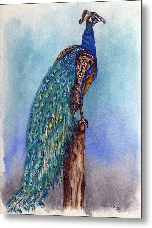 Peacock Metal Print featuring the painting Proud Peacock by Kelly Mills