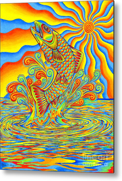 Psychedelic Metal Print featuring the drawing Psychedelic Rainbow Trout Fish by Rebecca Wang