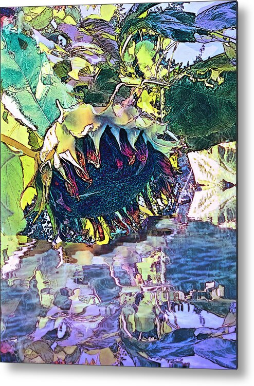 Sunflower Abstract Metal Print featuring the digital art Purple Reflections An Expressionist Sunflower by Pamela Smale Williams