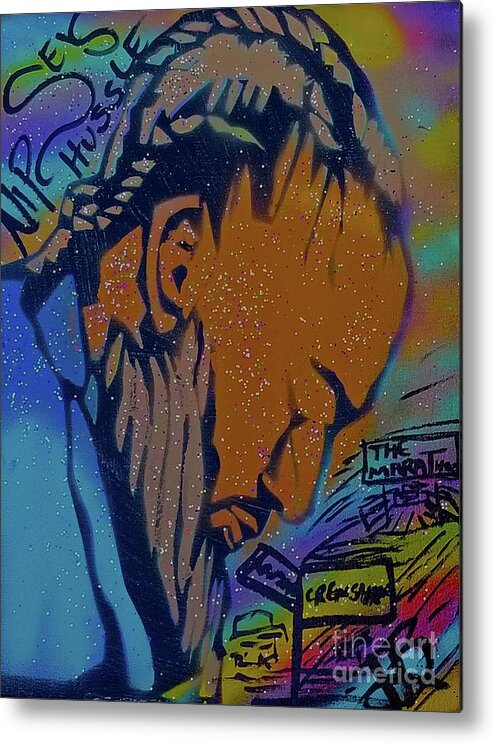 Nipsey Hussle Metal Print featuring the painting Rainbow to pot of gold Nipsey by Tony B Conscious