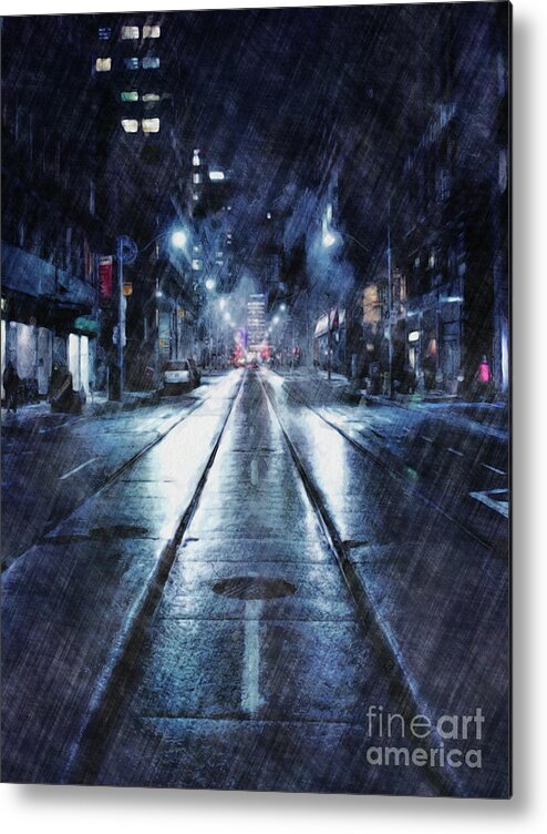 Weather Metal Print featuring the digital art Rainy Night Downtown by Phil Perkins