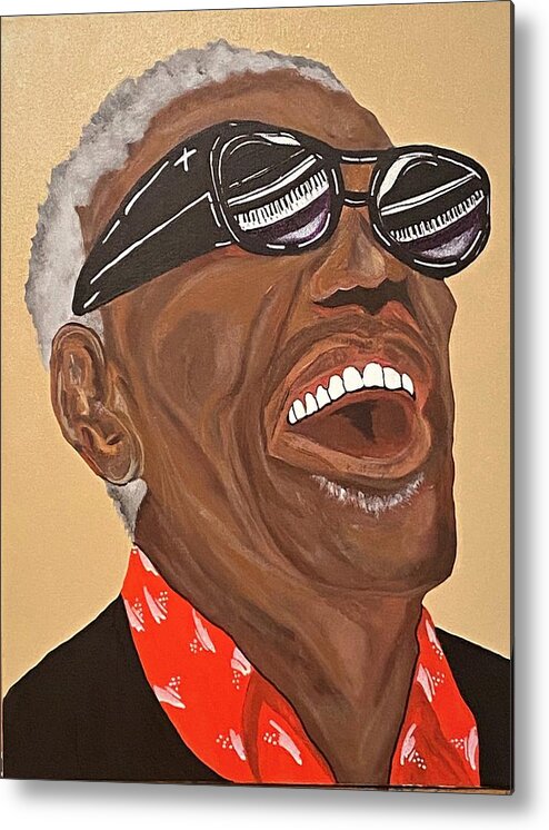  Metal Print featuring the painting Ray Charles-Reflections of Ray by Bill Manson