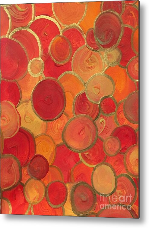 Abstract Metal Print featuring the painting Red and Gold Bubbles by Debora Sanders