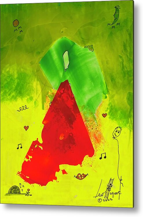  Metal Print featuring the mixed media Red on Green with Music 111410 by Lew Hagood
