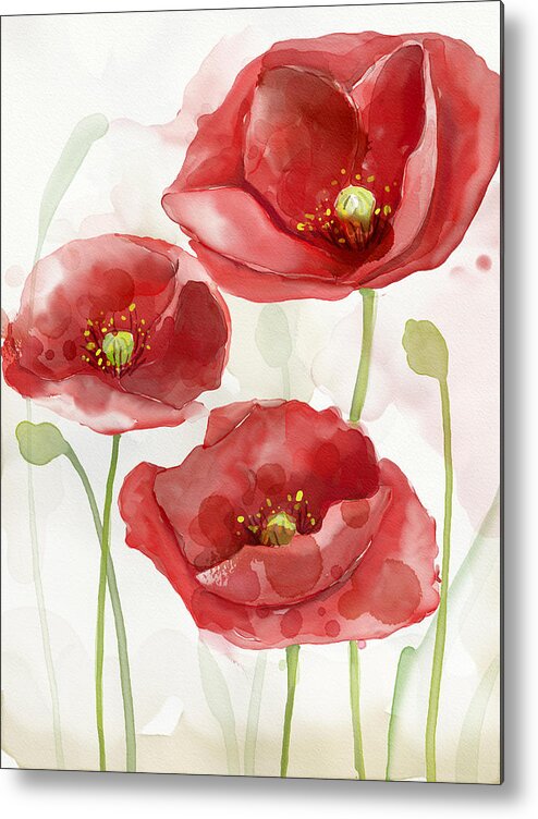 Floral Metal Print featuring the painting Red Poppy #1 by Mauro DeVereaux