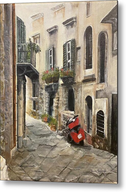 Painting Metal Print featuring the painting Red Vespa by Paula Pagliughi