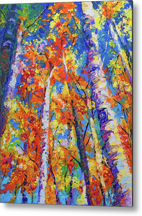 Trees Metal Print featuring the painting Redemption - fall birch and aspen by Talya Johnson