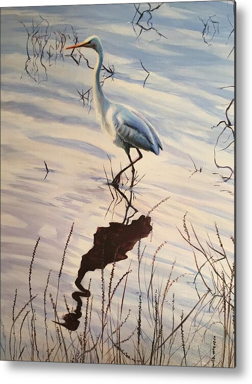 Egret Metal Print featuring the painting Reflections by Judy Rixom
