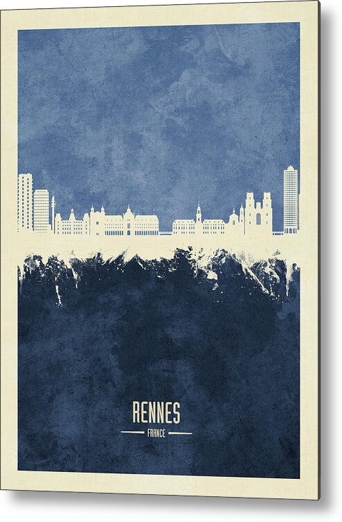 Rennes Metal Print featuring the digital art Rennes France Skyline #47 by Michael Tompsett