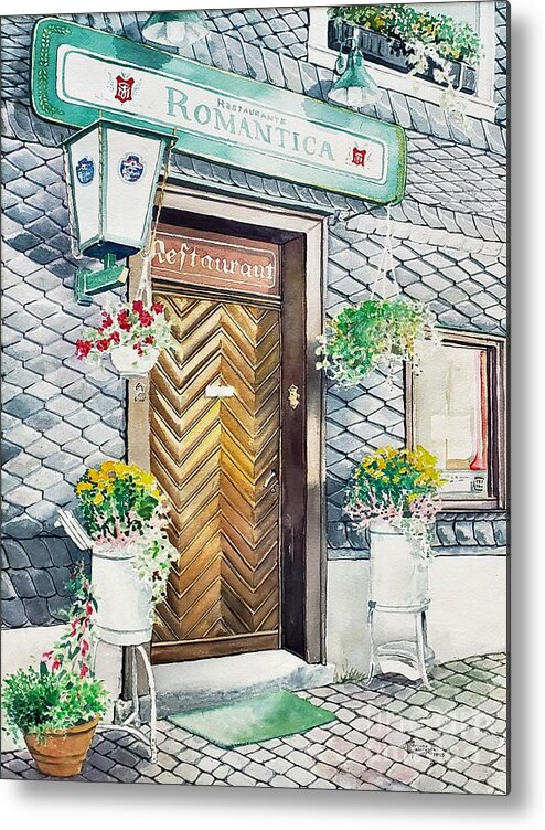Restaurant Metal Print featuring the painting Restaurant Romantica by Merana Cadorette