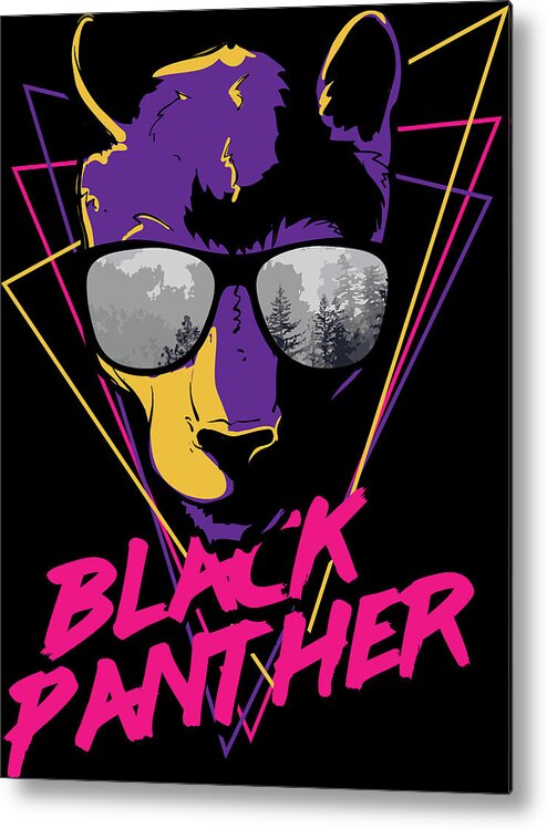 Colorful Metal Print featuring the digital art Retro Black Panther in Cool Sunglasses by Jacob Zelazny