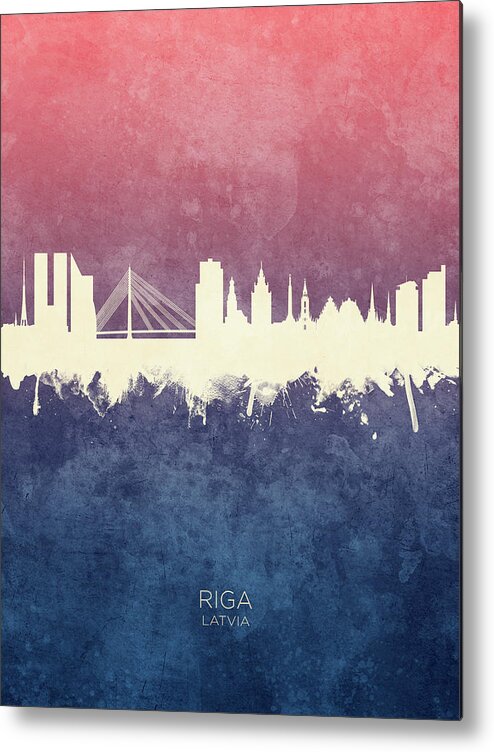 Riga Metal Print featuring the digital art Riga Latvia Skyline #56 by Michael Tompsett