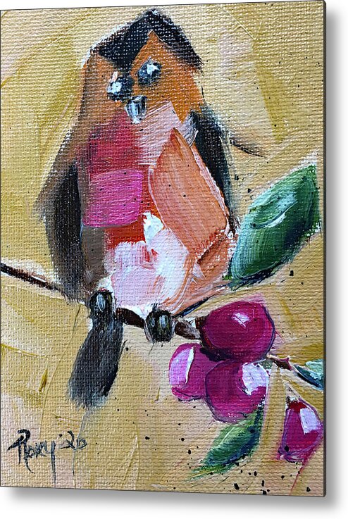 Robin Metal Print featuring the painting Robin on a Berry Branch by Roxy Rich