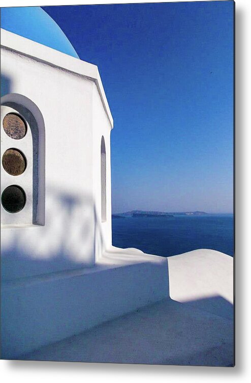 Architecture Metal Print featuring the photograph Santorini Blue and White by Christine Ley