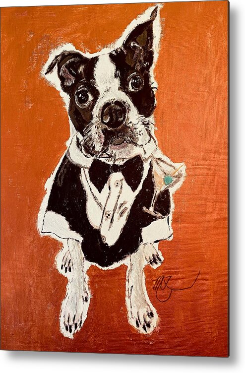 Dog Metal Print featuring the painting Boston Terrier BOND 007 Shaken not Stirred by Melody Fowler