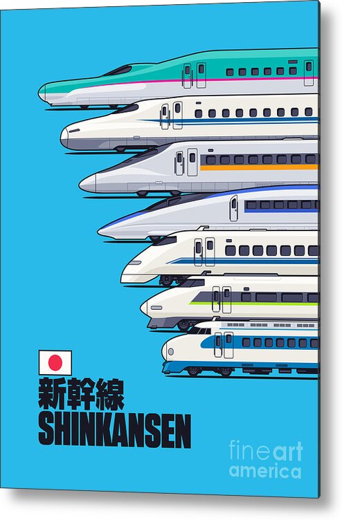 Train Metal Print featuring the digital art Shinkansen Bullet Train Evolution - Cyan by Organic Synthesis