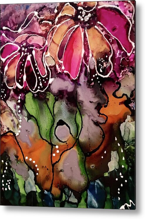 Floral Metal Print featuring the painting Silver Flowers by Tommy McDonell