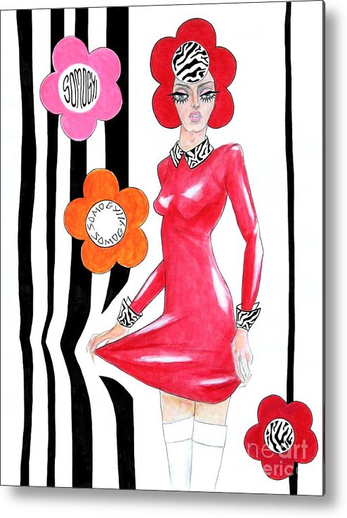 Mary Quant Metal Print featuring the painting Sixties Redhead No. 4 by Jayne Somogy