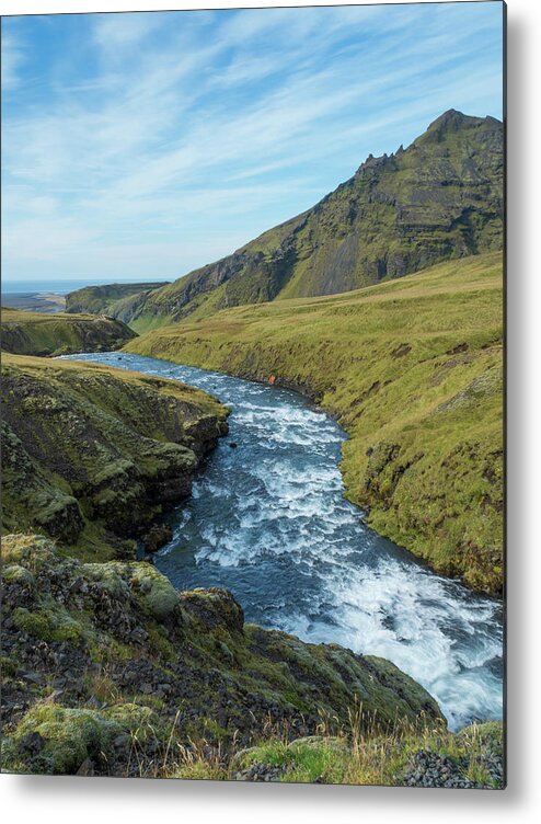 Landscape Metal Print featuring the photograph Skoga River Flows Above Skogafoss by Kristia Adams