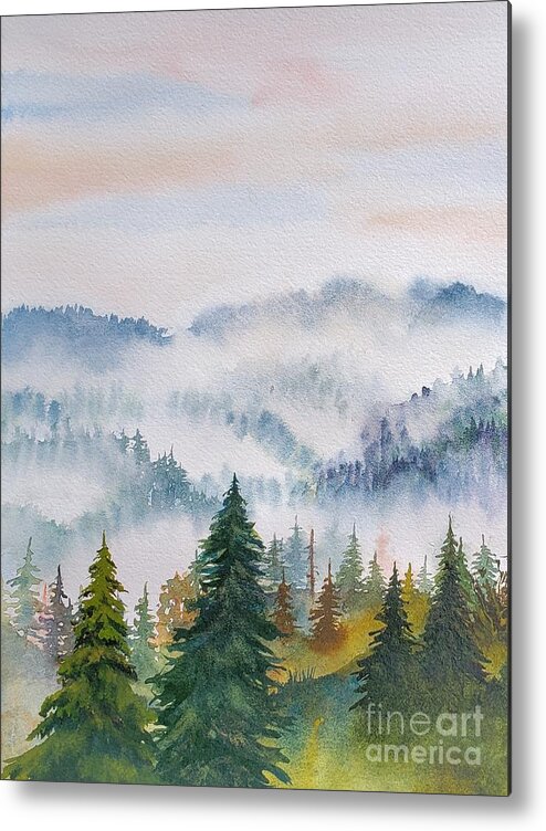 Trees Metal Print featuring the painting Smoke in the Mountains 1 by Lisa Debaets