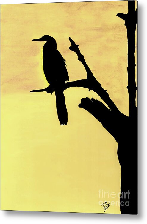 Anhinga Metal Print featuring the drawing Snake Bird Silhouette by D Hackett