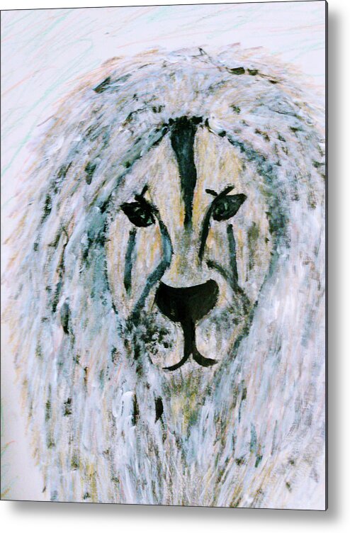 Lion Metal Print featuring the mixed media Snow Lion by Anna Adams