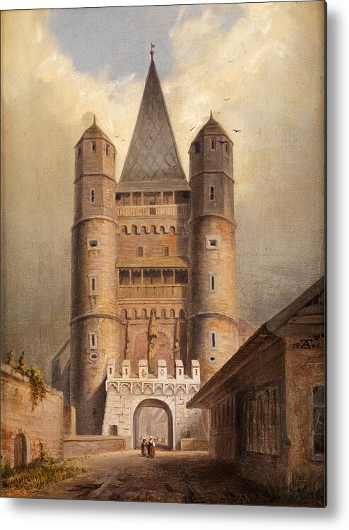 F August Zeuschner Metal Print featuring the painting Spalentor in Basel by F August Zeuschner