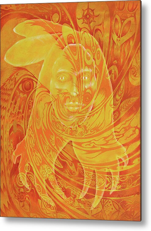 Native American Metal Print featuring the painting Spirit Fire by Kevin Chasing Wolf Hutchins