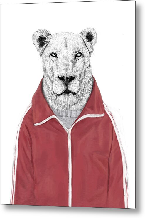 Lion Metal Print featuring the drawing Sporty lion by Balazs Solti