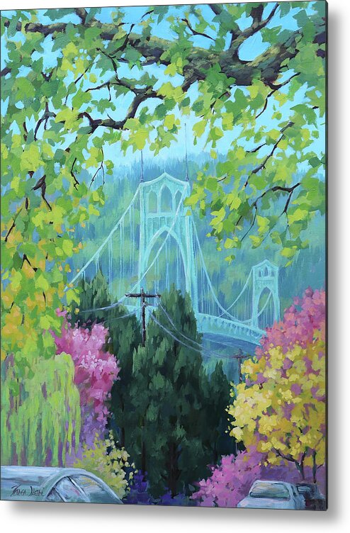 Portland Metal Print featuring the painting Spring Bridge by Karen Ilari
