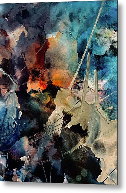 Abstract Metal Print featuring the painting Stormy Night by Tommy McDonell