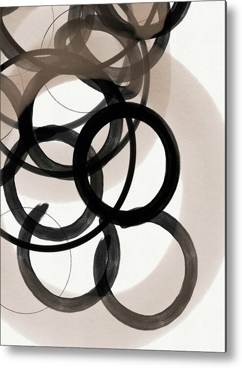 Abstratc Metal Print featuring the drawing Strokes 4 - Neutral and Black Circle Abstract by Menega Sabidussi
