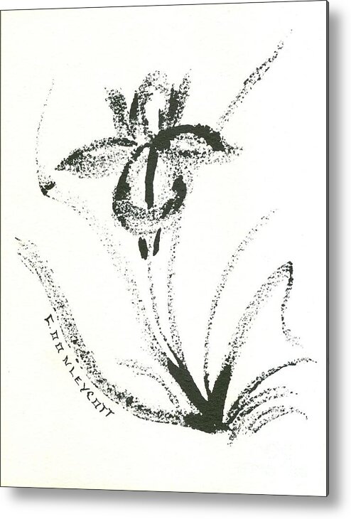 Flower Metal Print featuring the painting Sumi Black Iris by Catherine Ludwig Donleycott