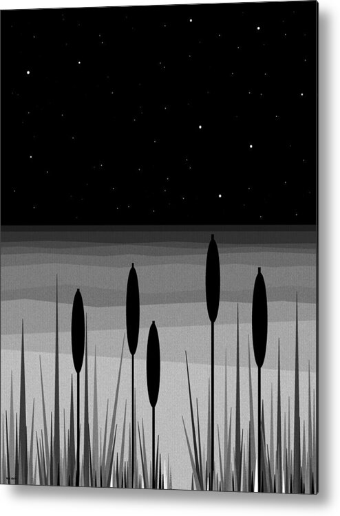Summer Nights Black And White Metal Print featuring the digital art Summer Nights - Black and White by Val Arie