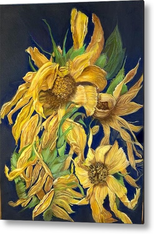 Dried Sunflowers Metal Print featuring the pastel Summers End by Juliette Becker