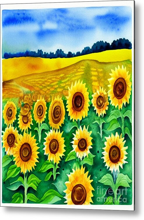 Sunflower Field Metal Print featuring the digital art Sunflower Field by Carol Riddle