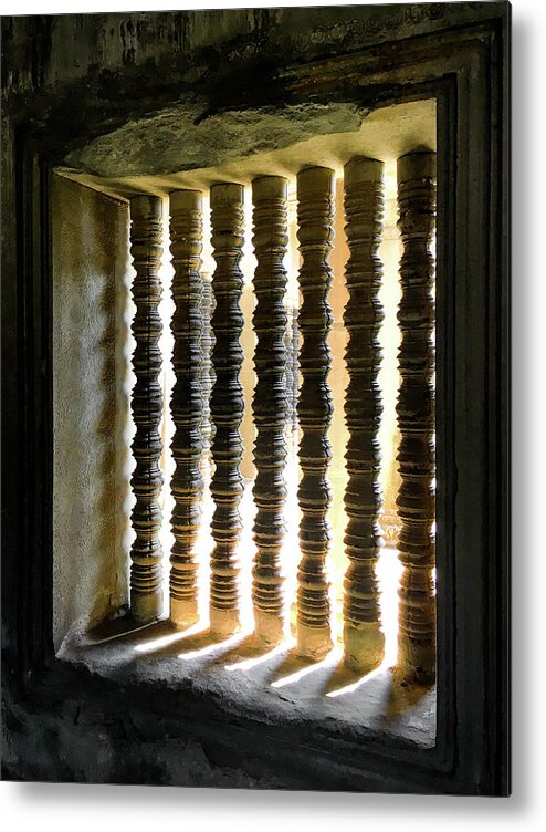 Angkor Wat Metal Print featuring the photograph Sunlight through turned stone bars_Angkor by Christine Ley