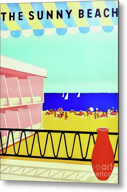 1960 Metal Print featuring the drawing Sunny Beach Bulgaria Travel Poster 1960 by M G Whittingham