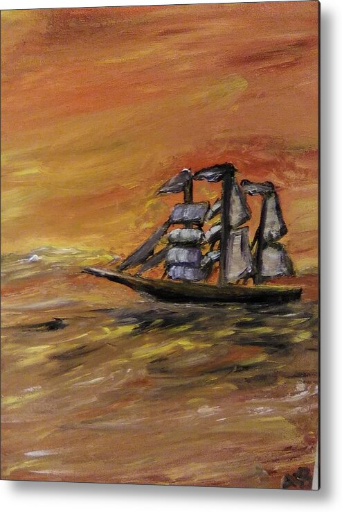 Paintings Metal Print featuring the painting Sunset Sails by Andrew Blitman