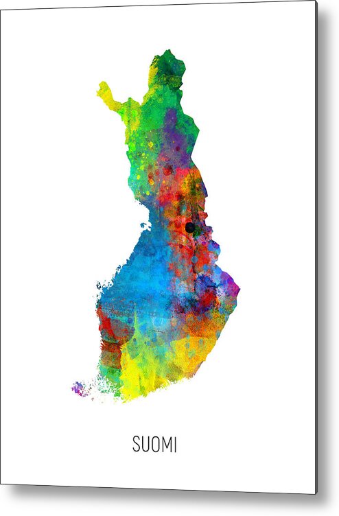 Suomi Metal Print featuring the digital art Suomi Watercolor Map by Michael Tompsett