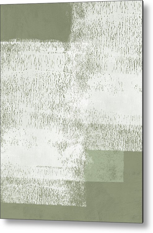 Abstract Metal Print featuring the painting Surfaces - Minimal Abstract in Olive and Sage Green by Menega Sabidussi