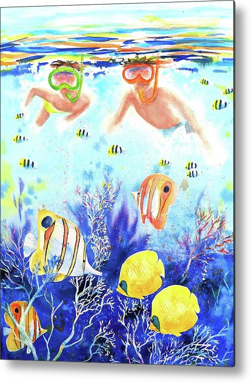Underwater Metal Print featuring the painting Swimming with the Fish by Carlin Blahnik CarlinArtWatercolor