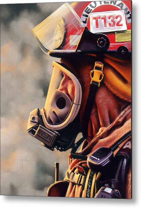 Fireman Metal Print featuring the pastel T-132 by Dianna Ponting