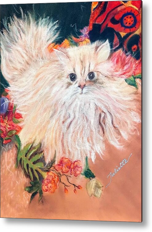 Persian Cat Metal Print featuring the pastel Tawny by Juliette Becker