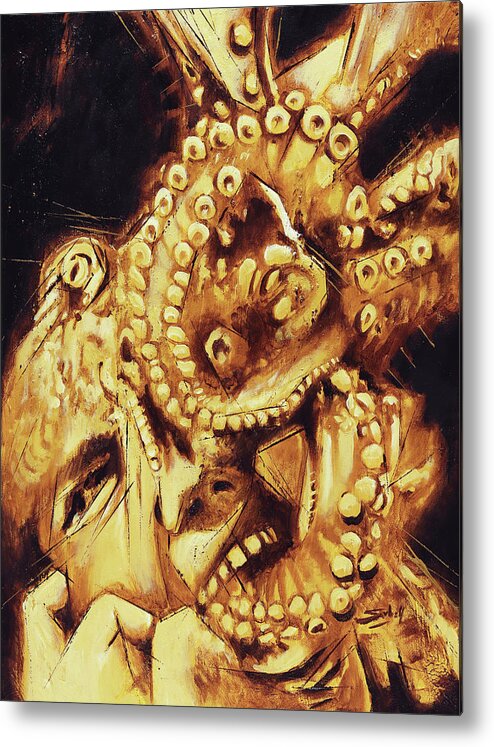 Tentacles Metal Print featuring the painting Tentacled shriek by Sv Bell