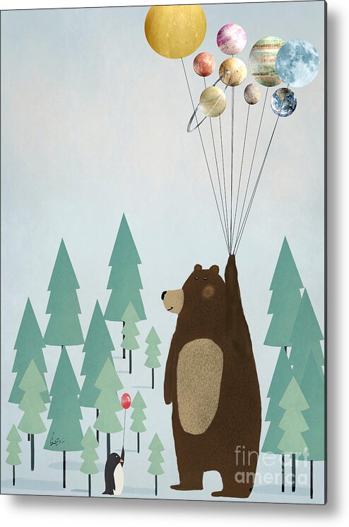 Solar System Metal Print featuring the painting The Astrology Bear by Bri Buckley