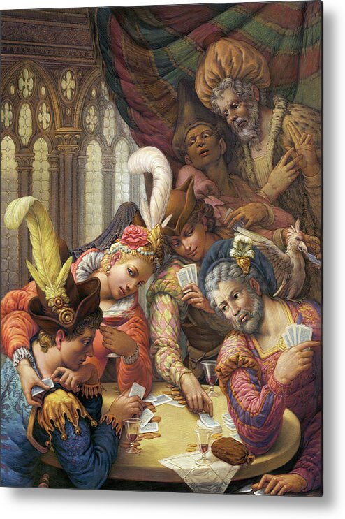 Card Players Metal Print featuring the pastel The Card Players by Kurt Wenner
